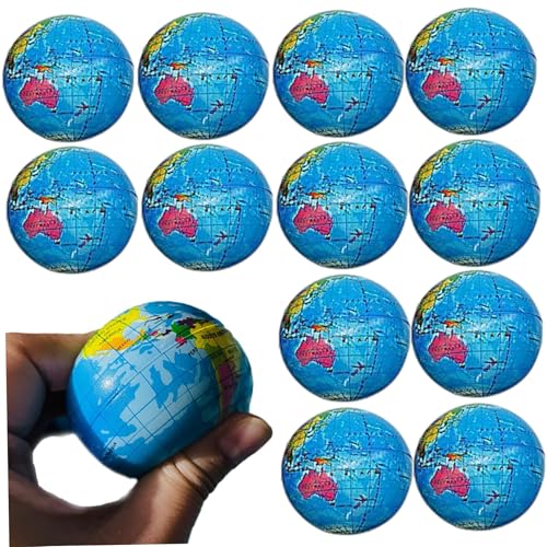 12pcs Mini Globe Relief Stress Bälle 2,5 -Zoll Globe Ball Learning Education Earth Ball Weiche und komfortable Globus Stressbälle für Schulkinder, Globe Ball, Earth Ball von Banziaju