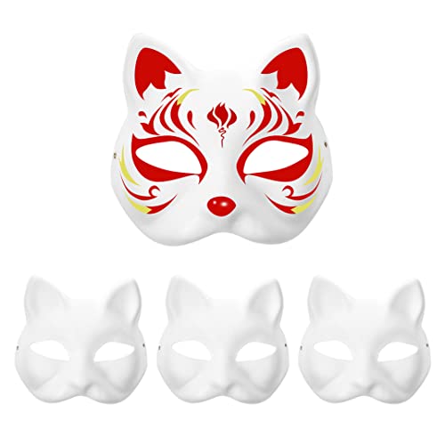 3pcs Katzenmasken weiße Therian Maske mit Gummiband DIY Papier lese lackierbar cat masken zum dekorieren maskerade masken fuchs mask für kinder erwachsene Halloween karneval cosplay carnival cospla von Banziaju