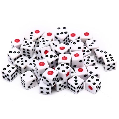 50 pcs Würfelset ,, Acryl 6 -seitig -Würfel, 8mm Mini -Würfel mit schwarzen und roten Punkten für Tischbrettspiele, Unterrichtsmathematik, Aktivität, Casino -Thema, Party -Gefälligkeiten, 6 -Seiten von Banziaju