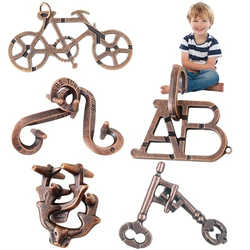 5pcs Hirnteaser -Rätsel, Legierungsmetall -Puzzle -Spiele Spielzeug 3D entsperren Verriegelungspädagogik Mind Rätsel Brain Teaser Rätsel für Erwachsene, Kinder, Metallpuzzle, Twin Key Lock -Puzzle von Banziaju