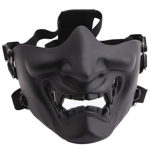 Airsoft -Mask Samurai Mask Halbes Gesicht Airsoft Mask Soft Oni Mask mit Einer dämonischen Lächeln -Schutzmaske für Halloween, Maskerade Ball, Spiel und Outdoor -Partys, Halb -Face -Maske von Banziaju