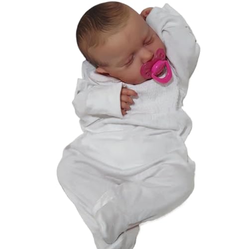 Babypuppe 19 Zoll realistische Silikon -Babypuppen mit Haaren und Schnuller Ganzkörper Reborn Kleinkindpuppen mit weißem Strampler Simulation Doll Baby für Kindergeschenke, Party -Gefälligkeiten, P von Banziaju