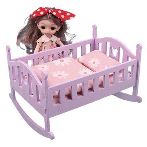 Babypuppenkrippen -Set, Holzschwingen Babypuppenbett mit Möglichkeiten Babypuppenspielzeug, lehrreiches Babypuppenmöbel für Weihnachten, Geburtstage, Partys Kindergeschenke, Baby -Krippenspielzeug von Banziaju