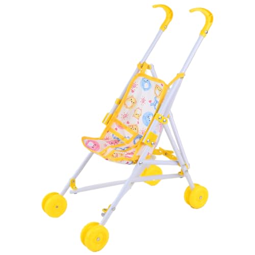 Babypuppenwagen Kinderwagen, gelbe Babypuppenwagen Kinderwagen Weichgriff Griff Puppenfahrzeugklapper Baby Kinderwagen für Puppen mit Sicherheitsgurt Baby Kinderwagen Toy Trep Play Toys, Baby Kinde von Banziaju