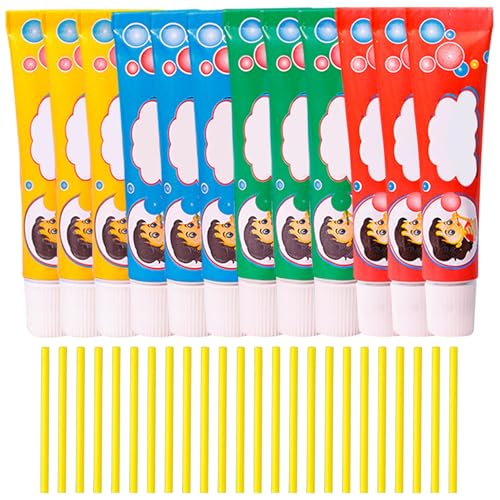 Banziaju 12 PCs Plastikblasen Blasen mit Stroh, einfach und lustig blas Plastikblasen für Kinder, tragbare klare Luftballons Blasen Spielzeug für Schule, Party, Innen-, Außen-, Zufallsfarbe von Banziaju