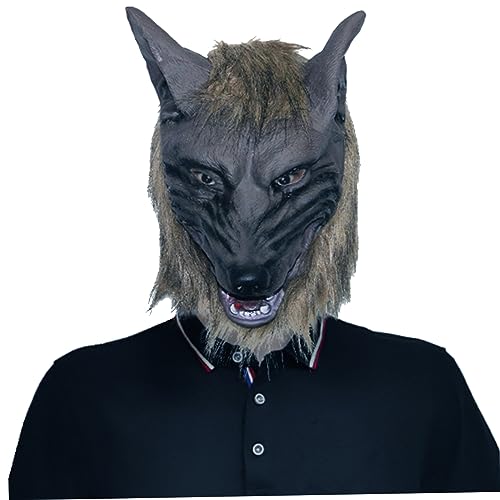 Banziaju 1PC Halloween Wolf Maske, Wolf Head Maske Halloween Scary Vollgesicht Werwolf Maske für Halloween und Cosplay -Kostümparty -Horror -Nächte, Wolf Head Maske nur, dunkelbraun von Banziaju