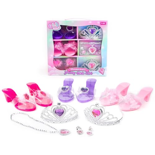 Banziaju 1Set Princess Dress -up Schuhe, Dress Schuhe Accessoires von Kronen Halsketten Ohrringe, lustige tragbare Mädchen Dress -up -Schuhe Geschenke für Kinder Mädchen, Mädchen Prinzessin Schuhe von Banziaju