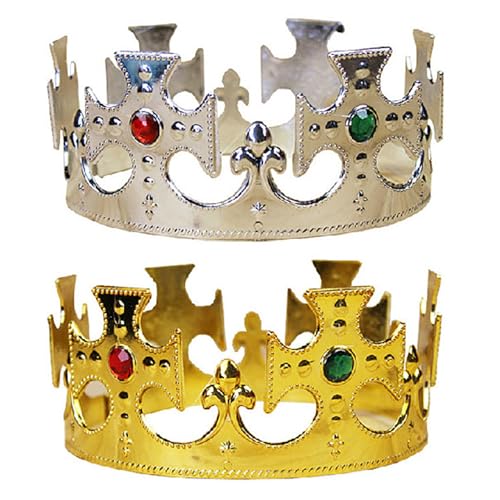 Banziaju 2PCS King und Queen Crown Set, verstellbare Queen & King Crown Plastik Royal Crown Kostümzubehör für Kinder, Erwachsene Party (Gold + Silber) von Banziaju