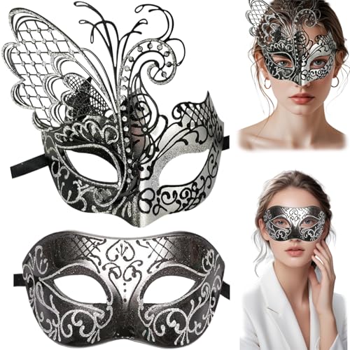 Banziaju 2Stück -Paar Maskerademaske, Metallmaskenmaske für Paare mit eingelegten Strassstein, Maskerademaske für Männer Männer, Karnevalmaske, venezianische Partymaske von Banziaju