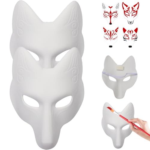 Banziaju 2Stück Therian Masken 11.4x7.1 '' bequemer Fuchs -Fuchs -Maskerade -Masken mit elastischen DIY -leeren Fuchsmasken für Halloween, Maskerade und Kostümkugel, Maskerademaske, Tiermasken von Banziaju