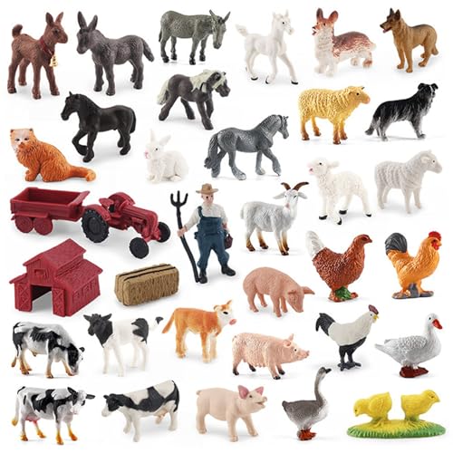 Banziaju 34pcs Nutztiere Figuren Spielzeug, realistische Mini -Farmtiere Spielzeug, Farm Viehstock Traktorfiguren Erlernen von Bildungsfarmspielset, Harz Spielzeugfarmtiere von Banziaju