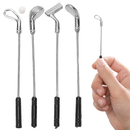 Banziaju 4PCS Dollhouse Golf Clubs, Miniaturgolfschläger mit 1 Golfball 4 -Style Realistic Mini Golf Club 2.4 in Legierung & Plastik 1 12 Skala Dollhouse Accessoires von Banziaju