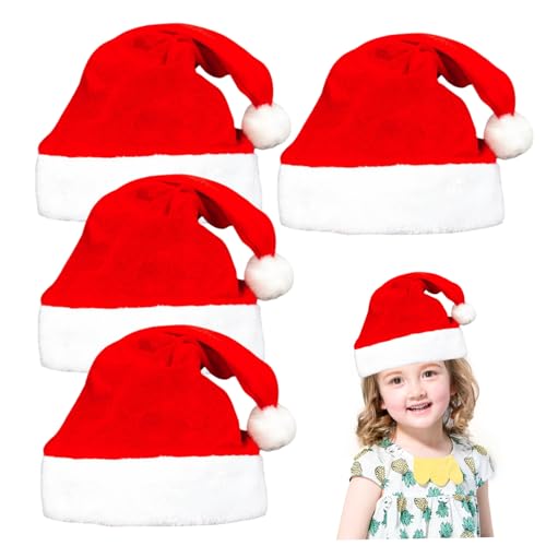 Banziaju 4pcs Weihnachtshüte, Weihnachtsmann für Kinder Plüsch Weihnachtsfeier HATTE rot und weiße Weihnachtshüte für Weihnachtspartnesszubehör Xmas Party Gefälligkeiten, Weihnachtsfeier Hüte von Banziaju