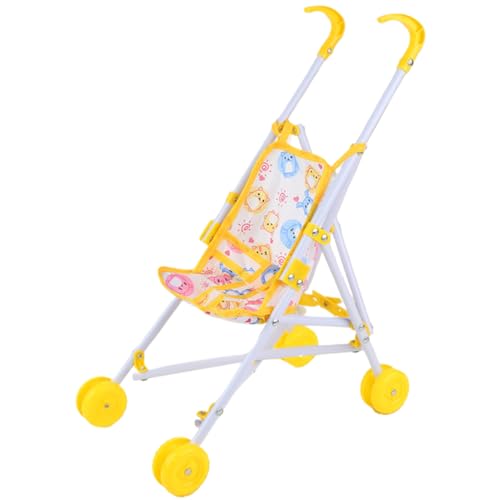 Banziaju Babypuppenwagen, Baby Kinderwagen für Puppen mit weichem Griffgriff, Puppenfahrzeugklappbaby Spielzeug Kinderwagen, Babypuppenwagen für Kleinkinder 1-3 und 3+ Trep Play, Yellow von Banziaju