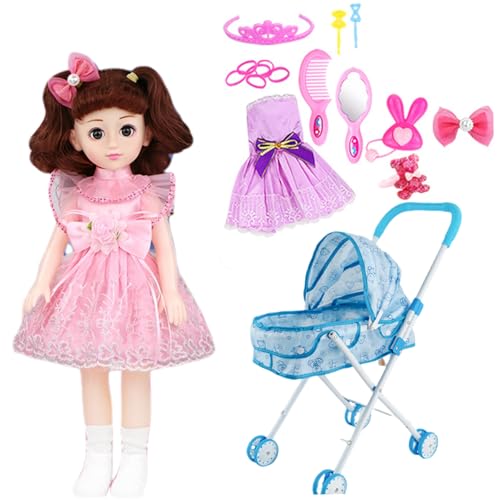 Banziaju Babypuppenwagen Set, Babypuppen- und Kinderwagen -Set Faltbare Babypuppenwagen Set mit Babypuppenzubehör protable Baby Kinderwagen Spielzeug für Mädchen Kleinkinder, Haardekoration von Banziaju