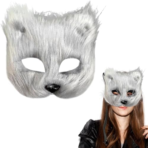 Banziaju Fox Mask Therian Maske, Halbgesichts Fuchsmaske, hellgraue Tiermaske für erwachsene Kinder, weiches Cosplay pelzige Kostüm für Maskerade Party Ostern, Therian Gear von Banziaju