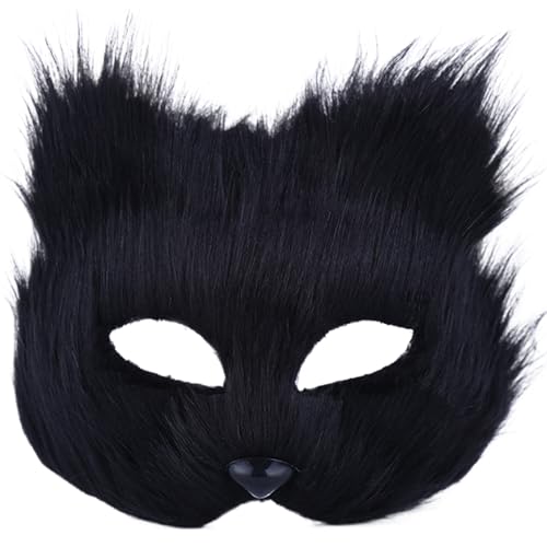 Banziaju Fox Mask Therian Maske, Halbgesichts Fuchsmaske, schwarze Tiermaske für erwachsene Kinder, weiches Cosplay pelziger Kostüm für Maskerade Party Ostern, Therian Gear von Banziaju