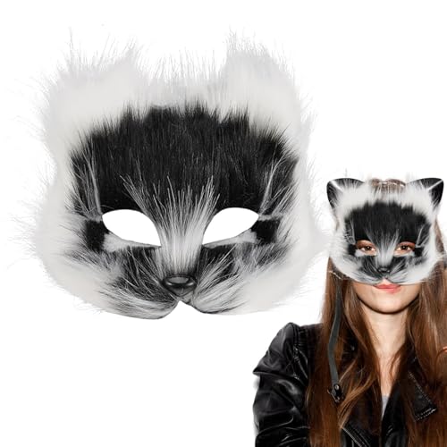 Banziaju Fox Mask Therian Maske, Halbgesichts Fuchsmaske, schwarze weiße Tiermaske für erwachsene Kinder, weiches Cosplay pelzige Kostüm für Maskerade Party Ostern, Therian Gear von Banziaju