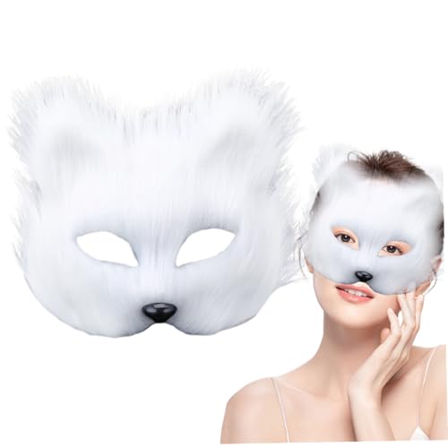 Banziaju Fox Mask Therian Maske, Halbgesichts Fuchsmaske, weiße Tiermaske für erwachsene Kinder, weiches Cosplay pelziger Kostüm für Maskerade Party Ostern, Therian Gear von Banziaju