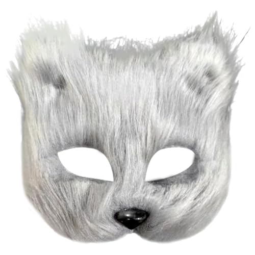 Banziaju Fox Mask Therian Maske, Halbgesichtsfuchsmaske, atmungsaktive Tiermaske für erwachsene Kinder, weiches glattes Cosplay pelziges Kostüm für Maskerade, hellgraues, therianisches Gang von Banziaju