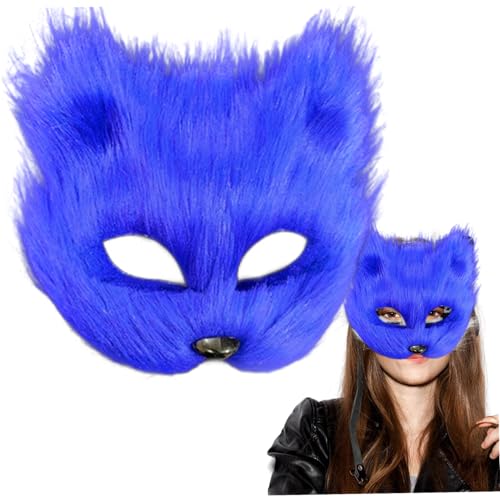 Banziaju Fox Mask Therian Maske, Halbgesichtsfuchsmaske, blaue Tiermaske für erwachsene Kinder, weiches Cosplay pelziger Kostüm für Maskerade Party Ostern, Therian Gear von Banziaju