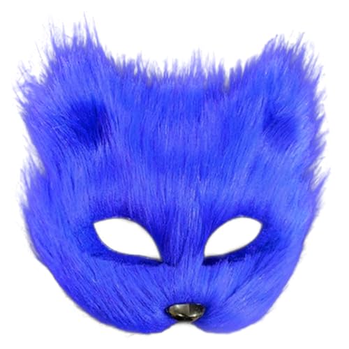 Banziaju Fox-Maske, therische Maske, Halbgesichtsfuchsmaske, atmungsaktive Tiermaske für erwachsene Kinder, weiches glattes Cosplay pelziger Kostüm für Maskerade Party Ostern blau Pelzmaske von Banziaju