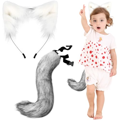 Banziaju Fuchsschwanz und Ohren Set, pelziger Therian -Schwanz, handgefertigtes Tierkostüm einschließlich Fuchsohren, Fuchsschwanz, pelziges Fuchskostüm für erwachsene Kinder Cosplay, Fox Tail von Banziaju