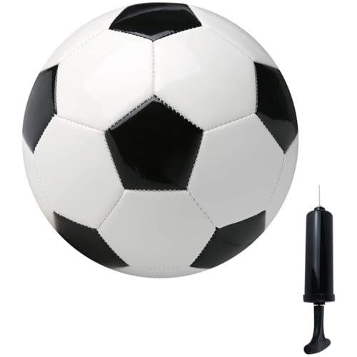 Banziaju Fußballkugel Größe 3, Fußballgröße 3 PU Schwarz -Weiß -Kinderfußball mit manuellem Inflator tragbarer Ersatzfußball für Training, Spiel von Banziaju