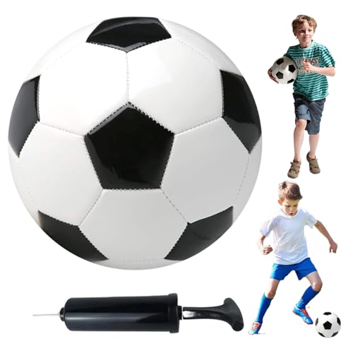 Banziaju Fußballkugel Größe 3 PU Schwarz -Weiß -Kinderfußball mit manuellem Inflator tragbarer Ersatzfußball für Training, Spiele, Spiele, Fußballgröße 3, Kinderfußballball von Banziaju