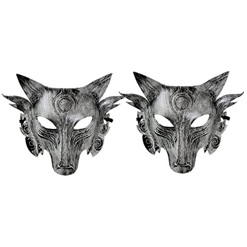 Banziaju Halbgesicht Werwolf Maske, Wolf Kostüm 2PCS Halloween Wolf Head Simulation Tiermasken Maskerade Cosplay Requisiten Film Thema Halloween Party Supplies (Silber), Wolf Maske Halloween von Banziaju