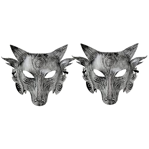 Banziaju Halbgesicht Werwolf Maske Wolf Kostüm 2PCS Halloween Wolf Head Simulation Tiermasken Maskerade Cosplay Requisiten Film Thema Halloween Party Supplies (Silber), Halloween Face Cover von Banziaju