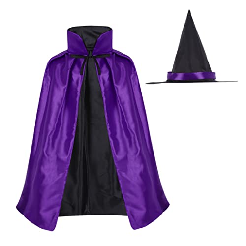 Banziaju Hexenhut 1PC Kinder Witch Cape mit Hut Doppelseite Vampire Umhang Unisex Weihnachten Halloween Cosplay Capes für Jungen und Mädchen (27,5, Schwarz/Lila), Hexenhut von Banziaju