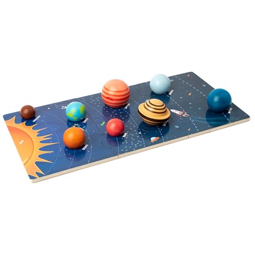 Banziaju Holz Solarsystem für Kinder, Solarsystemmodellboard mit 3D -Planetenmodellen und Lernkarten, Bildungsspielzeug für Jungen und Mädchen von Banziaju