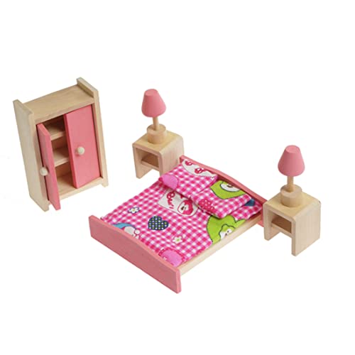 Banziaju Holzpuppenhaus Möbel Puppenhaus Möbel Holzspielzeug 1 12 Skala Miniatur Schlafzimmer Set Bett Schrank Decke Puppenhaus DIY Accessoires von Banziaju