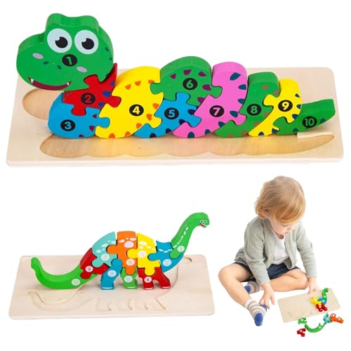 Banziaju Holzrätsel für Kleinkinder, 2pcs farbenfrohe Schlangen- und Dinosaurier -Rätsel, lustige Kleinkind -Rätsel, Holzpuzzle Rätsel für Kinder Jungen Mädchen 3+, Bildungsrätsel für Kleinkinder von Banziaju