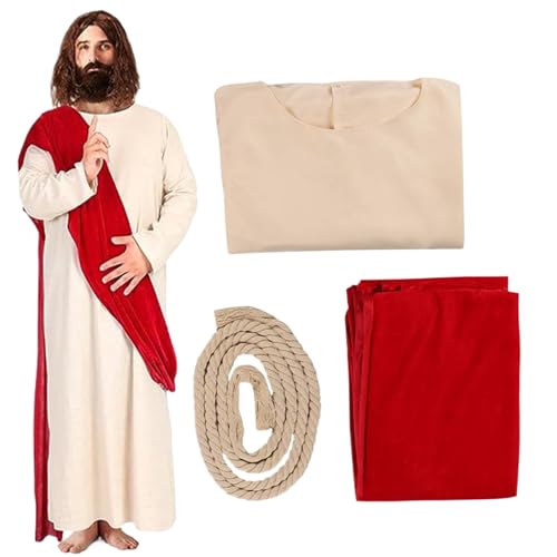 Banziaju Jesus Kostüm Erwachsener, Jesus Kostüm, Größe XL bequemer Jesus Kostüm Erwachsene umfasst Jesus Robe, Schal und Taillenseile, biblische religiöse Halloween -Kostüme für Menschen, Jesus Robe von Banziaju