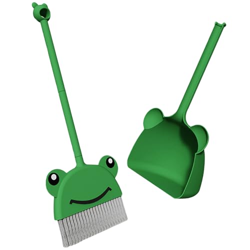 Banziaju Kids Besen und Dustpan Set, 2pcs/Set Kids Besen Süßes Cartoon -Froschmuster Kleinkind Besen hängen reibungsloser Griff waschbarer Pinsel Kinderbesen für Kleinkindreinigungsset von Banziaju