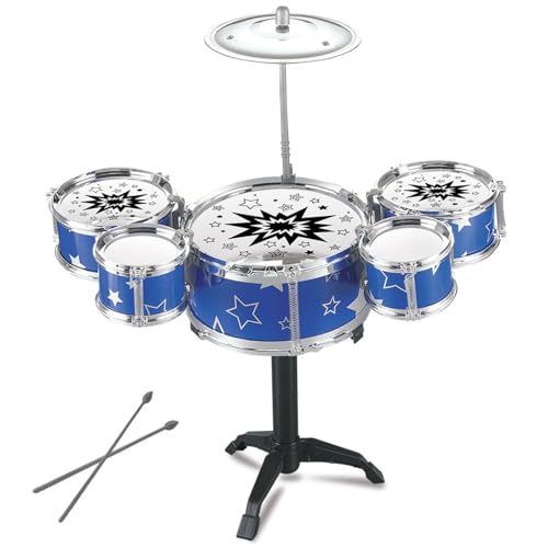 Banziaju Kinder Drum Set, Blaue Kinder Drum Set Mit 5 Drums,1 Becken Clear Sound Mini Drum Set Frühe Bildung Kleinkind Drum Set Kunststoff Mit Dreieck Basis Anfänger Drum Set,Kleinkind Drum Set von Banziaju