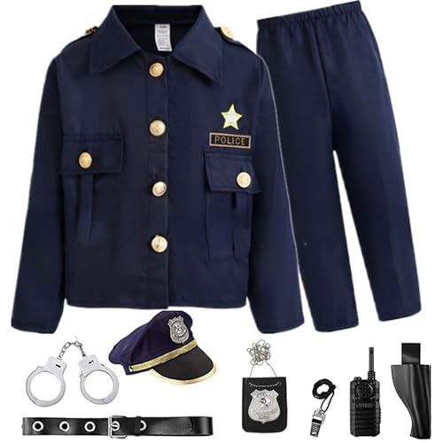 Banziaju Kleine Polizeikostüm für Kinder 5-7 Kinderpolizeibeamte Kostümpolizeiuniform realistische Rollenspiel Dress up für Jungen Halloween Kostüme, Kinderpolizeikostüm von Banziaju