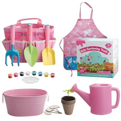 Banziaju Kleinkind Gartenset, Kids Gardening Set, 11PCS Kleinkind Gartenset umfassen Schaufel, Rechen, Gabel, Blumentopf, Schürze, Wasserkanäle ＆ Einkaufstasche, Kindergartenwerkzeuge von Banziaju