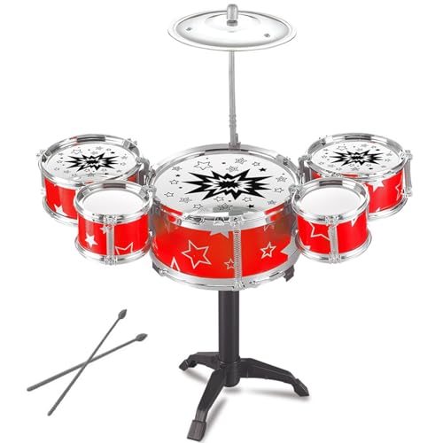 Banziaju Kleinkinder Drum Set für Kinder, Kindertrommel -Set mit 5 Drums & 1 Becken, Mini -Drum Set Kleinkind -Drum Set Early Education Musical Toys für Anfänger, Mädchen Jungen Drum Set, rot von Banziaju