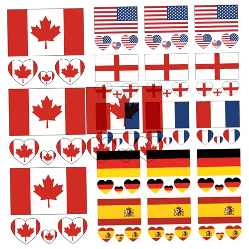 Banziaju Langlebige temporäre Tattoos 18pcs Temporäres Tattoo 6 Country Flags Style 1 wasserdichte temporäre Tattoos Fußball Match Country Sticker für Männer Frauen Kinder, Flaggenaufkleber von Banziaju