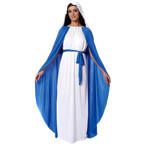 Banziaju Mary Kostüm für Frauen, biblische Kostüme für Frauen, Jesus Kostüm umfasst einen Rock mit Umhang, weißem Kopftuch und Belt, Erwachsene Mary Kostüm für Weihnacht Cosplay von Banziaju