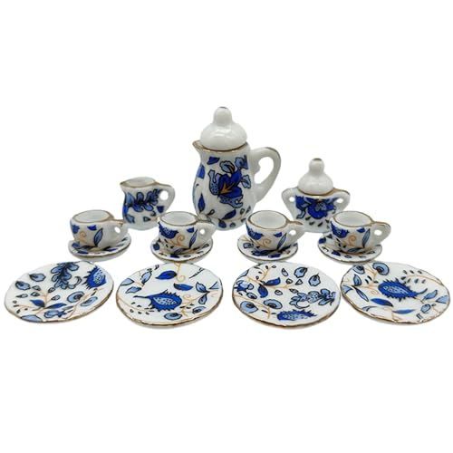 Banziaju Mini -Tee -Set (15 Prozent), Blue Vine Ceramics Tee Tassen Set, 1:12 Puppenhaus -Miniatur -Tee -Set, Elegante Puppenhaus -Küchenzubehör tun Spielzeug für Kinder, Keramik Tee Tasse von Banziaju