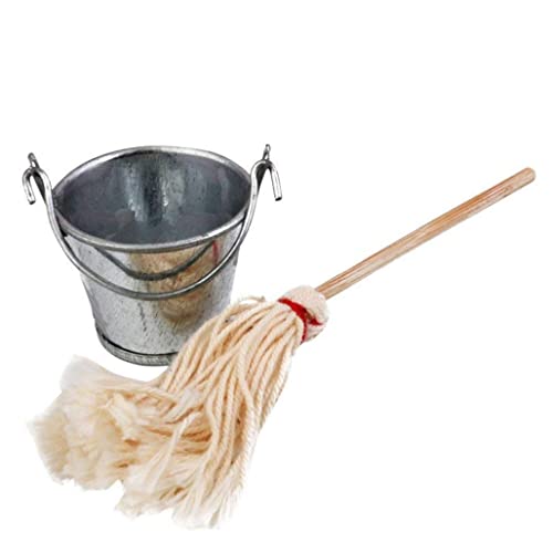 Banziaju Miniaturpuppenhaus -Mop -Eimer 1/12 Puppenhaus Mini Mop Eimer Set Küchenzubehör von Banziaju