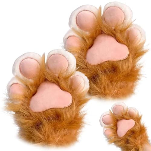 Banziaju Pelzige Pfoten Katzenpfotenhandschuhe 1 Paar Plüsch Pelz Pfoten Fäustlinge Therian Handschuhe für Cosplay- und Anime-Kongress-Kleidungszubehör, Orange, Kostüme von Banziaju