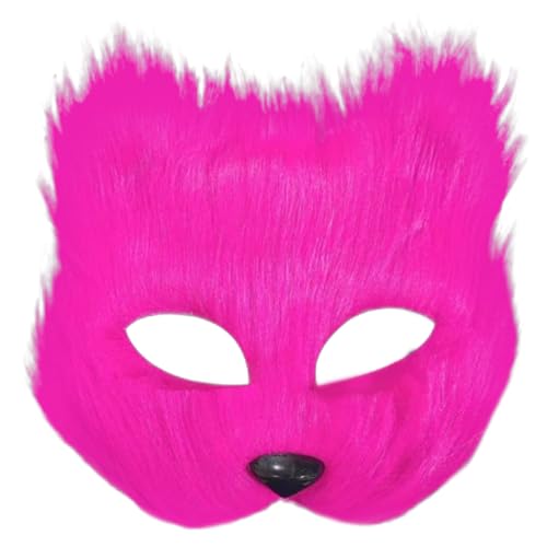 Banziaju Pelzige Therianische Maske, Fuchsmaske, Wolfsmaske, Kunstpelz-Tiermasken für Erwachsene & Kinder, Halbgesichts-Katzenmaske Cosplay-Kostüm für Halloween, Ostern, Maskerade (Rosenrot) von Banziaju