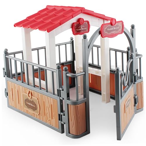 Banziaju Pferd Stabiler Playset Pavilion Realistische Plastik Pferdes Scheune Spielset Zaun kreatives Bildungsspielzeugzubehör, Pferdestabile Play -Figur 7.3x5.5x6.3 von Banziaju