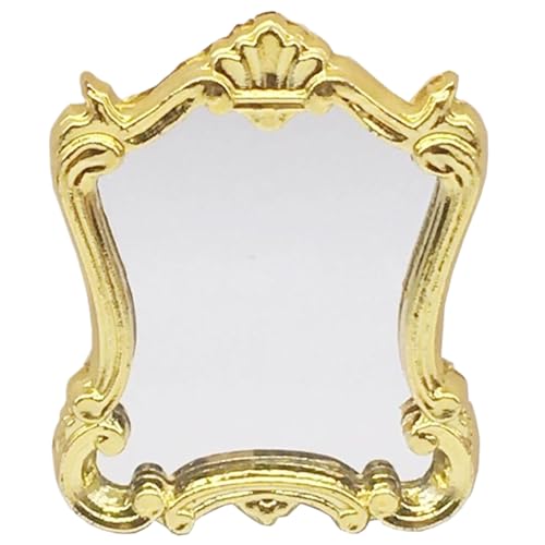 Banziaju Puppenhausspiegel, Miniatur -Wandspiegel 1/12 Skala, dekorative Puppenhausmöbel für Puppenhausdekorationszubehör, Gold, 2.13x2,60x0.24 von Banziaju