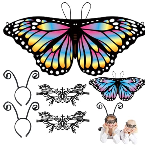 Banziaju Schmetterling Kostüm Kinder Kinder Schmetterling 6pcs Märchen Schmetterling mit Maske und Antenne Stirnbändern Schmetterlingsschalkostüm für Mädchen Halloween Geburtstagsfeier Dress Up von Banziaju